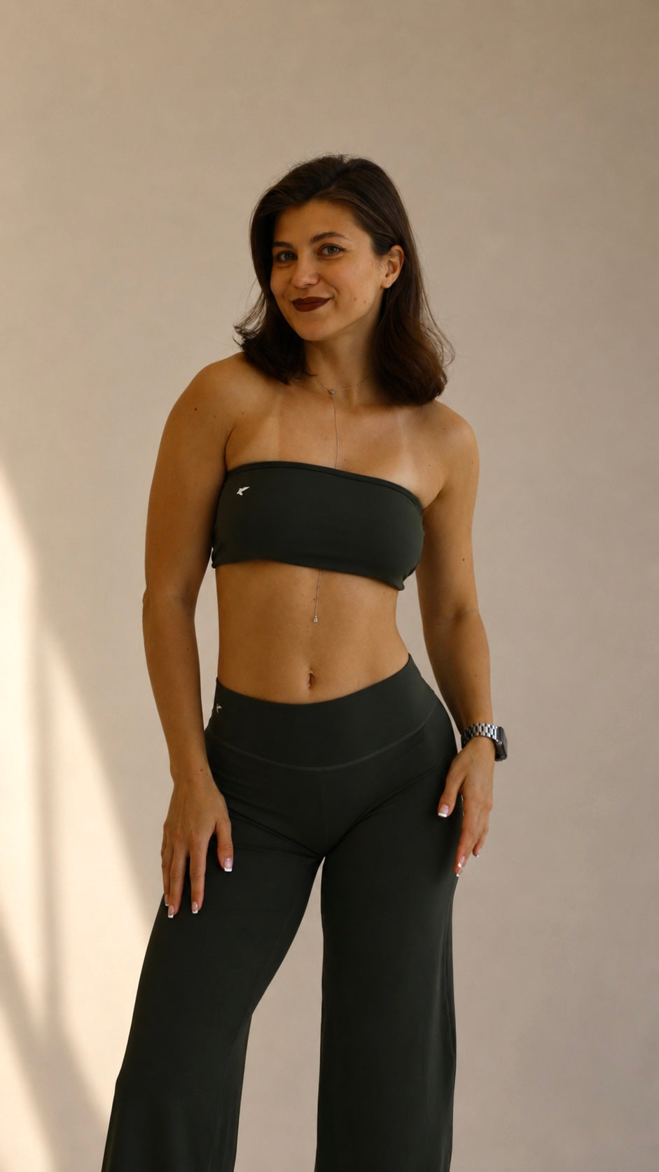Deep Green Strappy Back Set | Bandeau Top + Wide Leg Pants | KLYNE