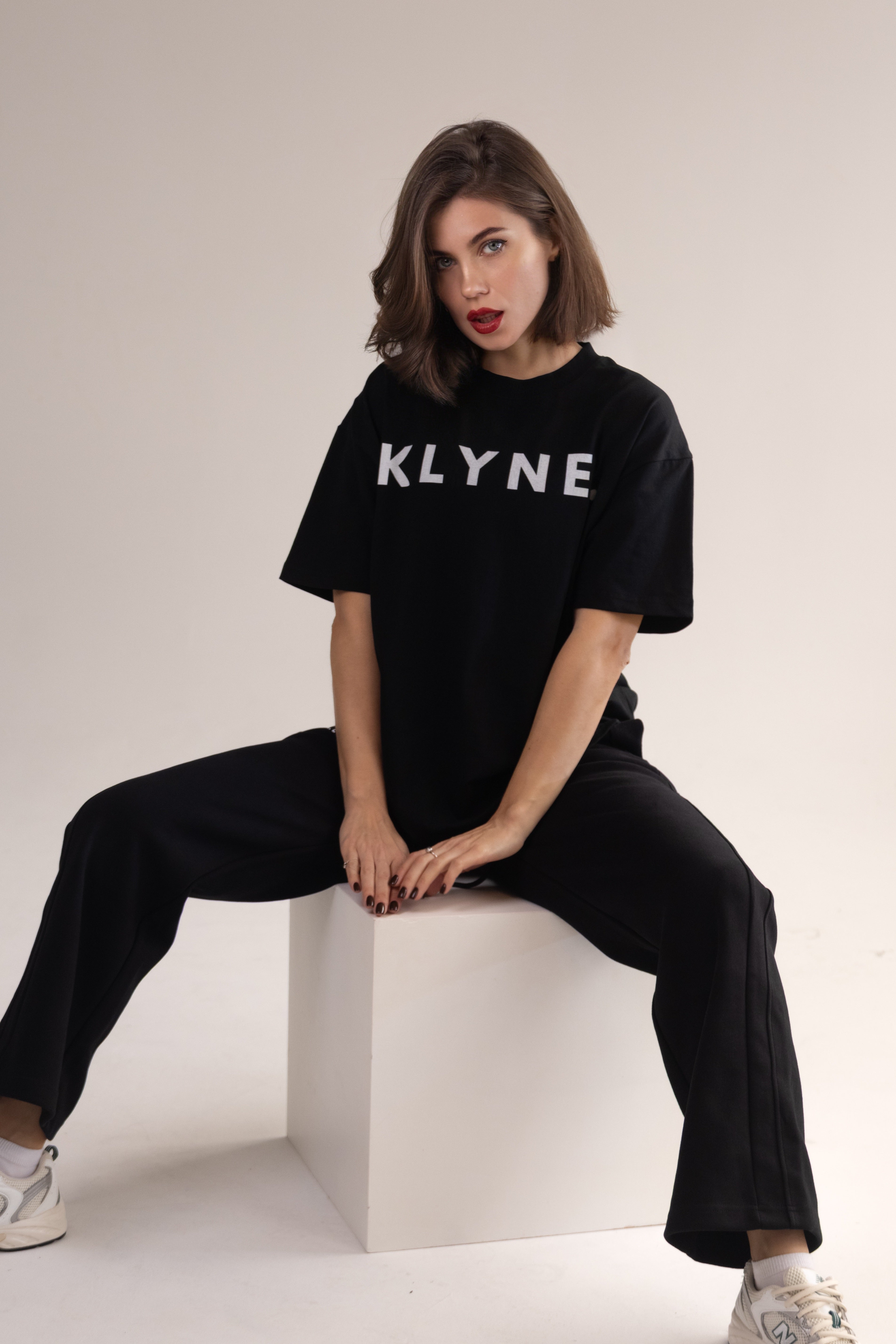 Women's Oversized Logo T-Shirt 100% Cotton | KLYNE Relaxed Fit Tee Dropped Shoulder