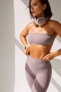 Lilac Gym Set Women High Waisted Leggings Bandeau Top | Purple Workout Clothes Seamless - KLYNE