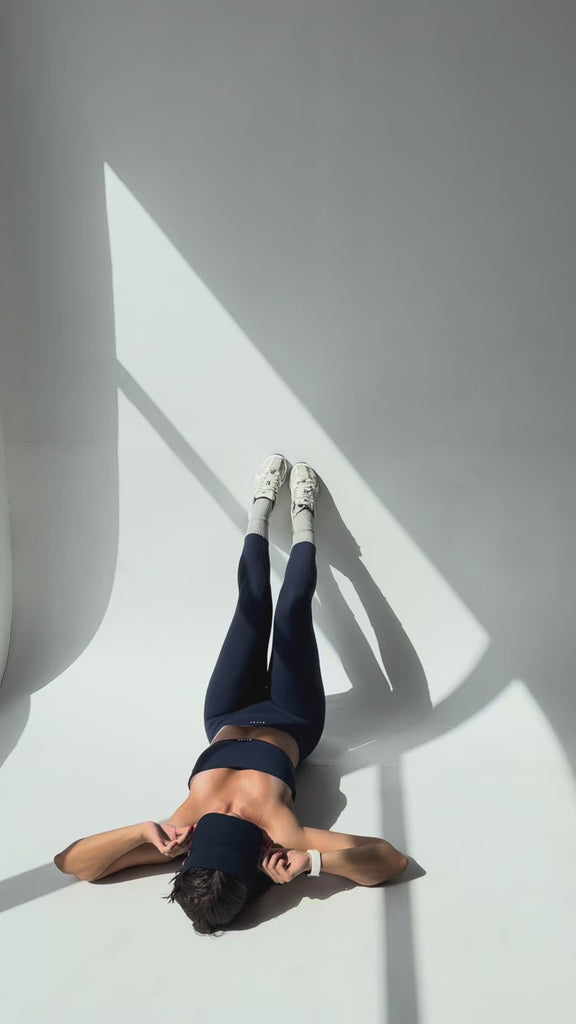 Navy Blue Seamless Gym Set - High Waisted Leggings & Sports Bra | Women's Activewear