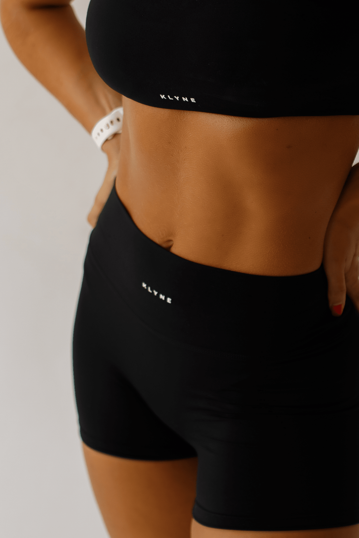 Women's Black Gym Set - Strapless Bandeau Top and High Waisted Shorts | Workout Activewear - KLYNE