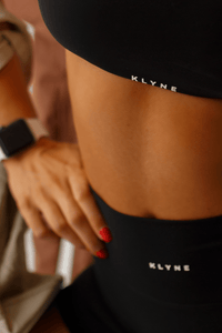 Women's Black Gym Set - Strapless Bandeau Top and High Waisted Shorts | Workout Activewear - KLYNE