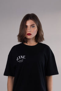 Women's Black T-Shirt 100% Cotton Oversized Fit Small Logo | Premium Basic Crew Neck Tee - KLYNE