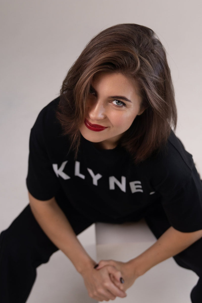 Women's Oversized Logo T-Shirt 100% Cotton | KLYNE Relaxed Fit Tee Dropped Shoulder - KLYNE