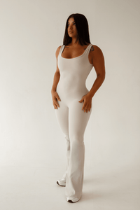 Women's Sand Beige Gym Jumpsuit - KLYNE Sculpt Bodysuit | Seamless Activewear Unitard - KLYNE