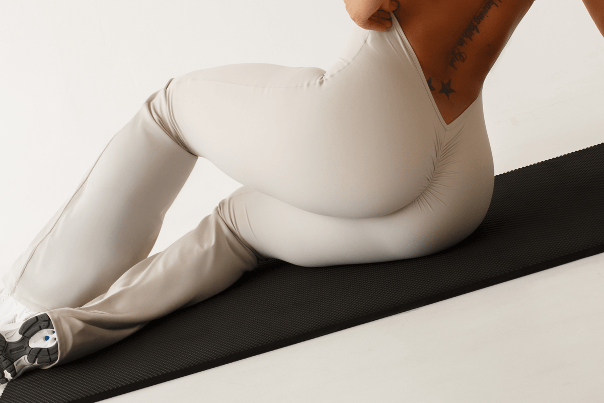 Women's Sand Beige Gym Jumpsuit - KLYNE Sculpt Bodysuit | Seamless Activewear Unitard - KLYNE